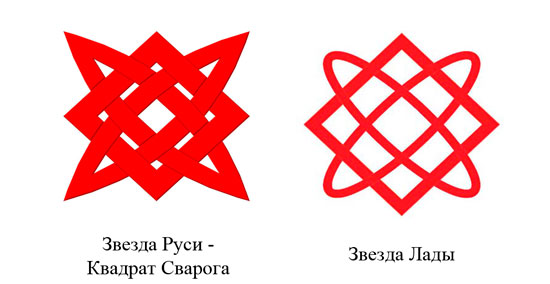 Различие квадрата Сварога и звездой Лады в в концах выходящих из квадрата 